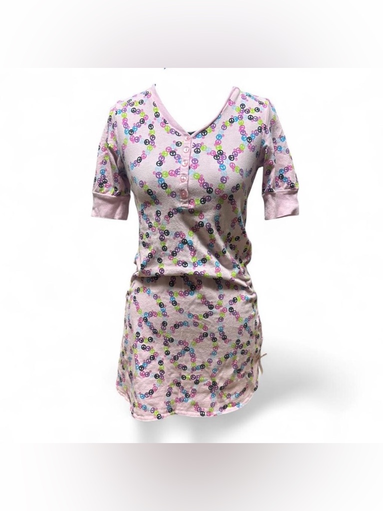 Y2k Baby Pink Peace Sign Mini Dress Coquette Soft Girl Lounge Nightgown Vtg